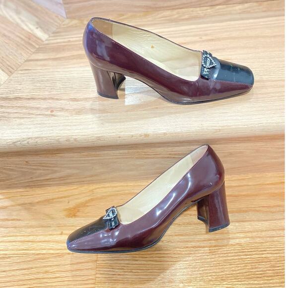 VTG Moschino Patent Leather Color Block  37.5uk/8us Burgundy and Black Italy - Picture 14 of 14